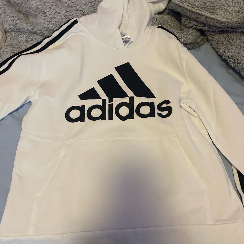 Adidas White Hoodie with Black Stripes